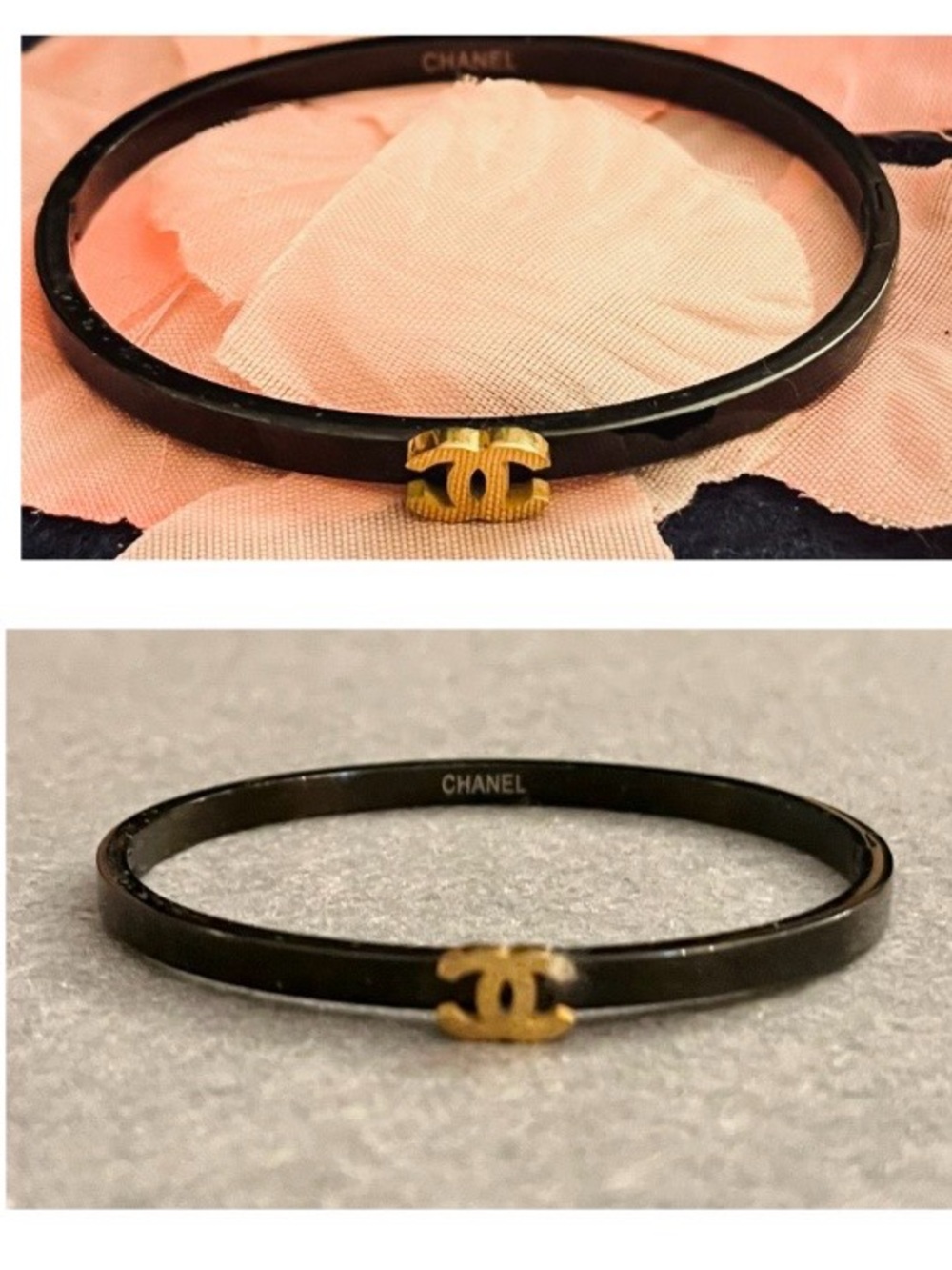 Non-Branded, Designer Ins. Black & Gold Double CC  Hinge Bangle Bracelet NWOT